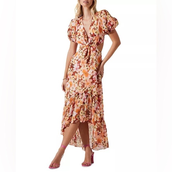 ASTR The Label High Low Dress in Pink and Orange Floral 🍂🍁🧡 Medium Jennell Dress - Picture 1 of 16